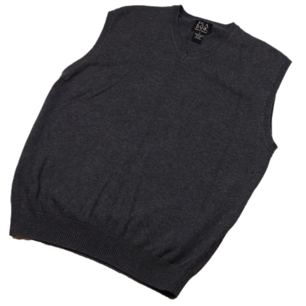 Jos. A. Bank Dark Gray Cotton V-Neck Sleeveless Pullover Casual Sweater Vest